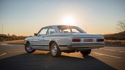 Fototapeta premium Classic Car with Sunset Glow on an Open Road
