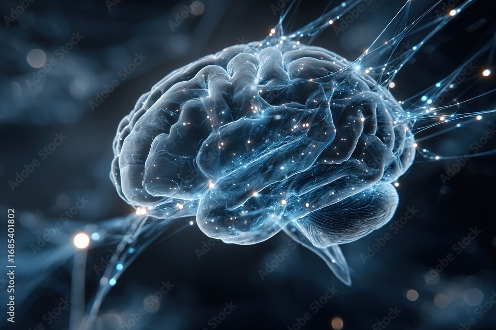 Aufkleber visual representation of a glowing brain with neural connections in a dark background