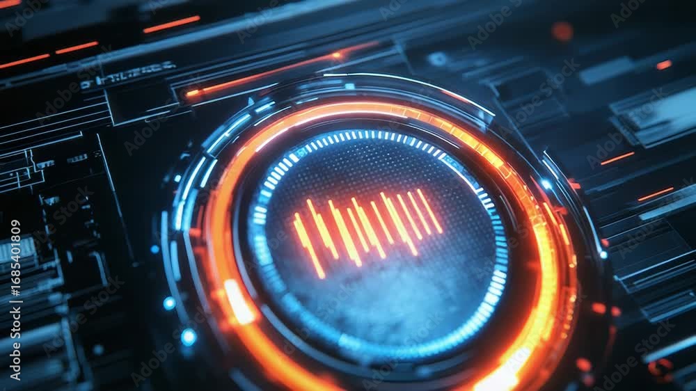 Poster futuristic loading bar showing progress on a digital interface