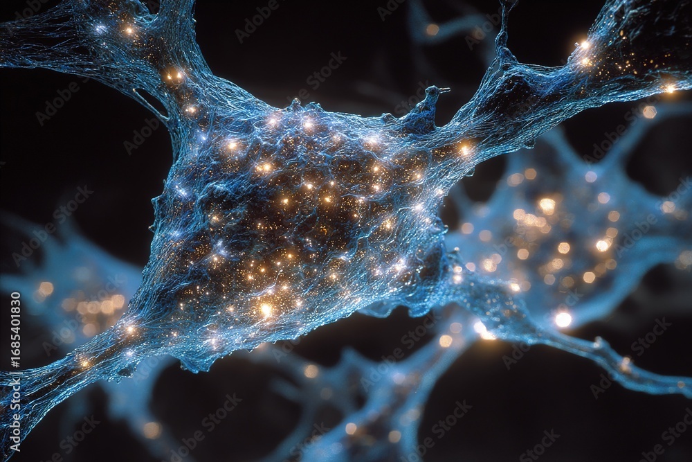 Poster detailed view of glowing neurons showcasing intricate connections in a neural network