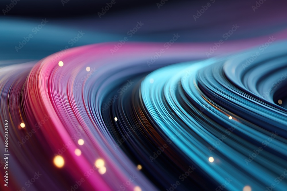 Poster colorful abstract waves create a vibrant visual experience with flowing lines and glowing particles