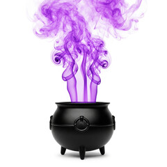 Purple Smoke Rising from a Black Cauldron, Isolated on White