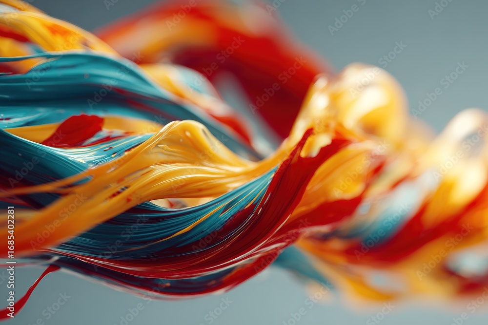 Poster colorful swirling paint creating a vibrant abstract artwork in a close-up view with dynamic movement