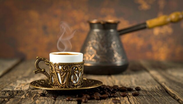 Turkish coffee cup and pot
