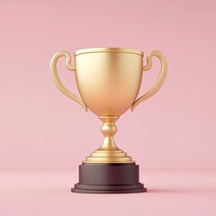 Golden Achievement, A Minimalist 3D Trophy Icon Symbolizing Success and Recognition on a Soft Pink Background