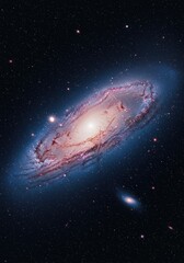Spiral galaxy with glowing center and surrounding stars space nebula