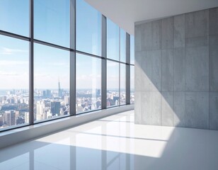 Obraz premium Modern Minimalist Interior Design Empty Office Space with City View