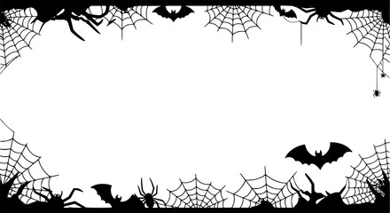 Spider web Halloween frame, dividers. vector eps illustration silhouette isolated on white background 
