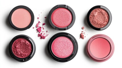Assortment of colorful blush containers, showcasing a range of makeup shades