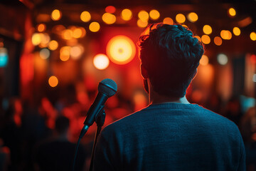 Comedian actor Performing on Stage in Front of Audience During Live Show, Generative AI image