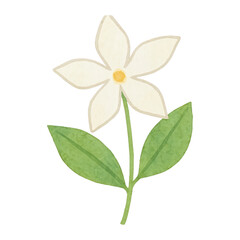 PNG Watercolor flower with green leaves.