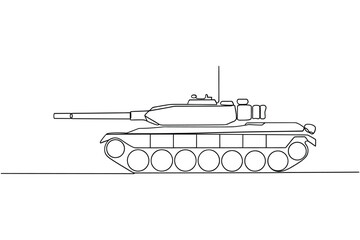 Outline drawing of a military tank on a white background
