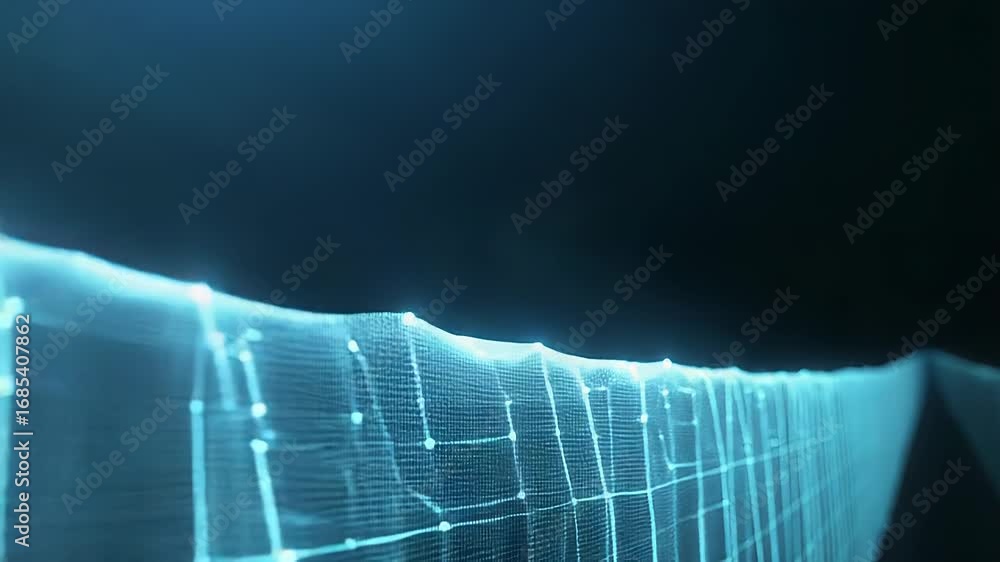 Poster digital data flowing through futuristic cyberspace network mesh
