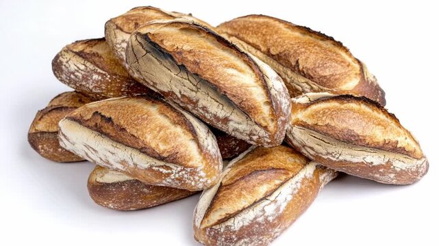 A pile of freshly baked bread on a clean and white surface, great for food or kitchen-themed images