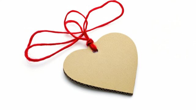 A small wooden heart with a red string tied around it, symbolizing love and connection