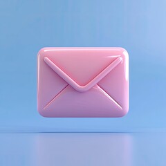 Minimalist 3D Pink Email Icon with Smooth Edges on a Light Blue Background