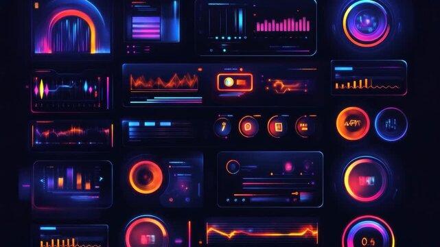 Futuristic interface elements with colorful glowing graph data