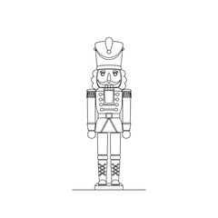 An elegant, simple black and white line drawing of a traditional nutcracker soldier, ideal for various festive and decorative design applications.
