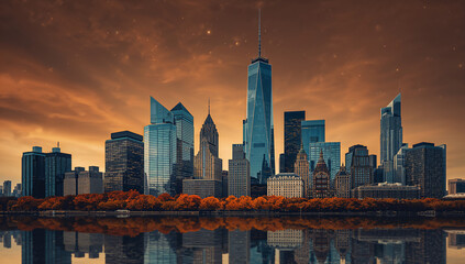 Majestic Urban Skyline Surrounded by Natural Beauty