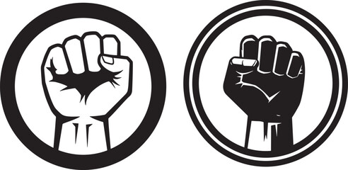 Fototapeta premium Two black power fist symbols silhouette