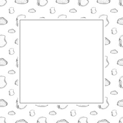 Food frame. doodle fast food square frame. hand drawn food and beverage frame background. food background