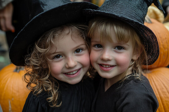 Young and diverse group of kids in halloween costumes generative ai concept