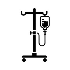 Medical iv drip stand with bag and tubing icon