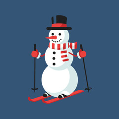 A cheerful snowman wearing a hat and scarf, enjoying a winter ski adventure.
