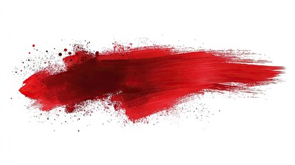 Abstract hand-drawn red brush stroke with grunge texture on white background