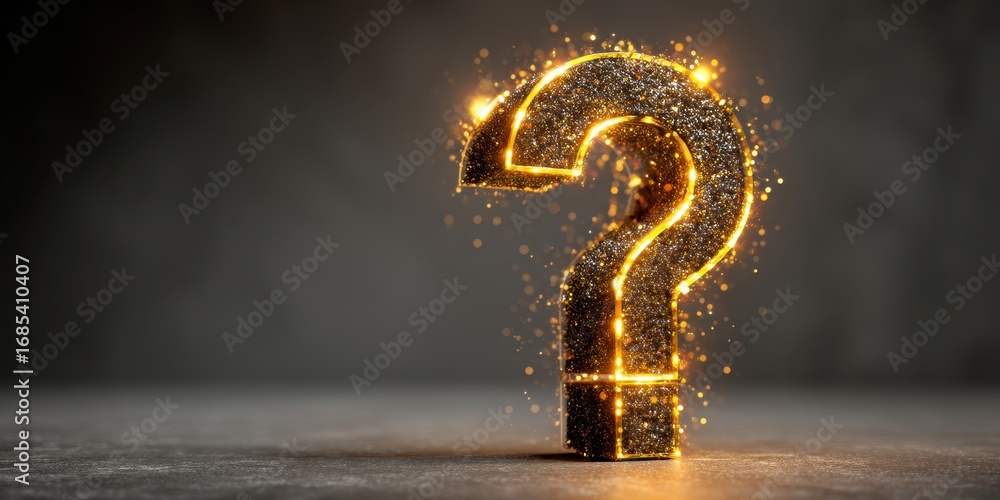 Aufkleber 3d bubble question mark concept. illuminated question mark with sparkling effects on a dark backgrou