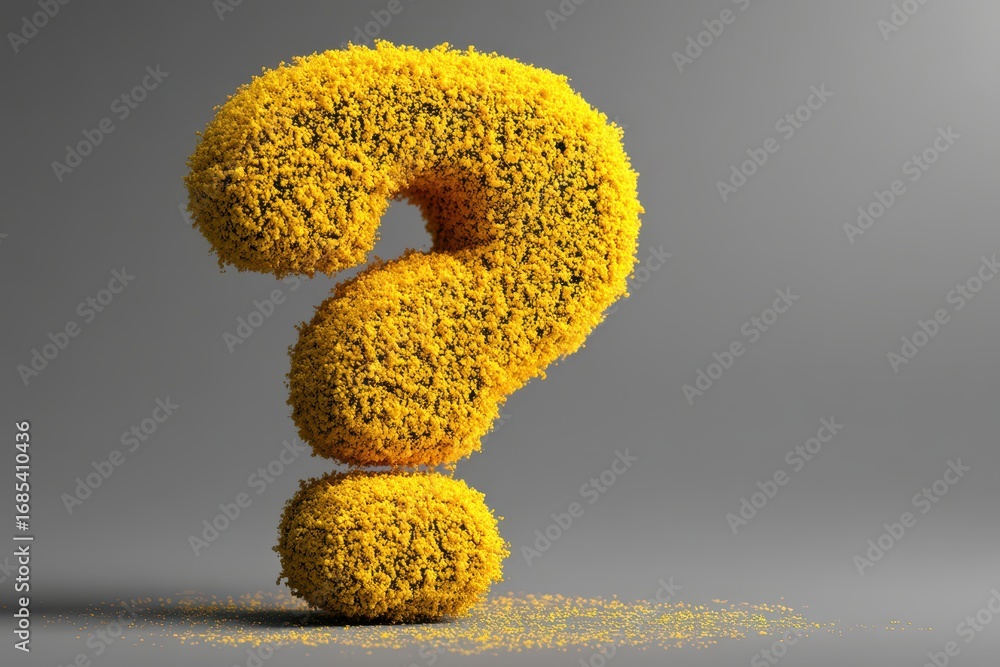 Aufkleber 3d bubble question mark concept. 3d question mark made of textured yellow particles.