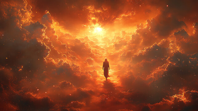 Divine presence walking on radiant clouds of shimmering energy 