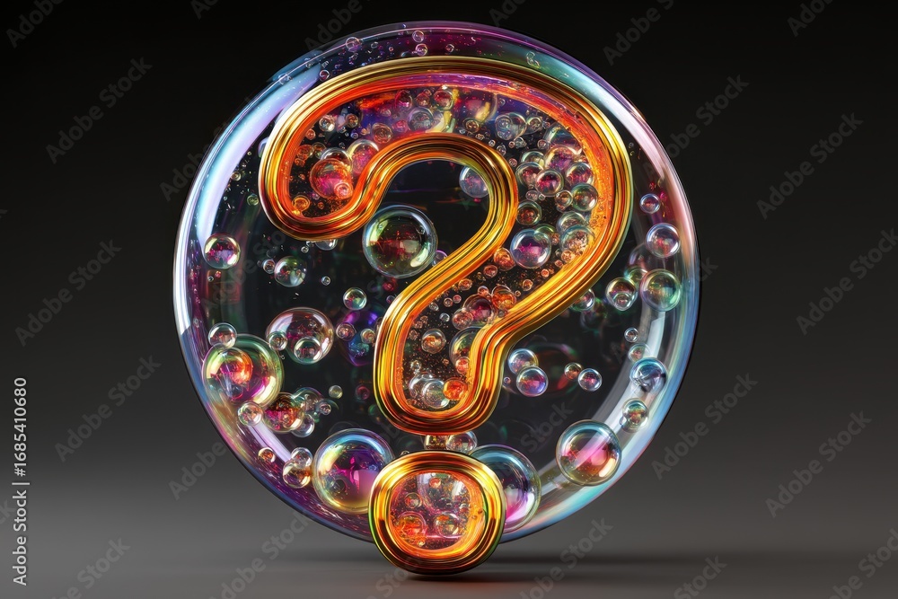 Aufkleber 3d bubble question mark concept. transparent question mark with colorful bubbles in a circular desig