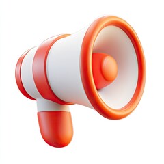 Red and white megaphone icon in cartoon style 3D render design illustration