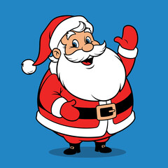 Cartoon Santa Claus smiling and waving, dressed in his traditional red suit.