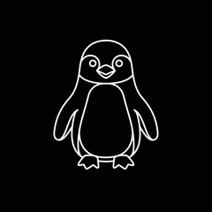 A simple line drawing of an adorable penguin, facing forward, on a black background.