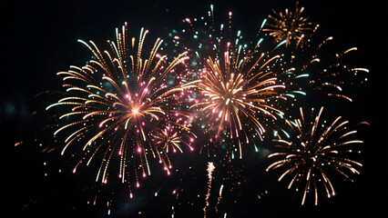 Stunning fireworks display against a dark background. The vibrant colors create a festive and beautiful atmosphere.