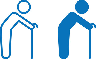 Walking stick figure icons,simple geometric shapes,solid bold blue color,minimalist abstract design,flat icons