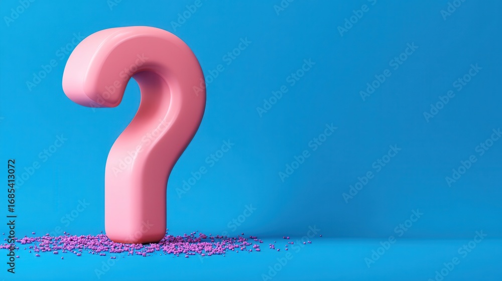 Aufkleber 3d bubble question mark concept. oversized pink question mark on a blue background with tiny particl