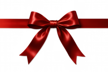 Realistic red ribbon with bow isolated on transparent background, ideal for decorating gifts, cards, and other festive items