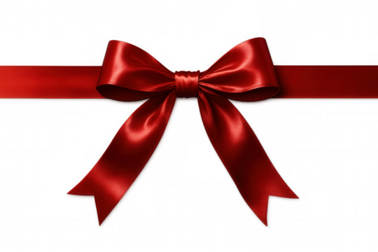 Realistic red ribbon with bow isolated on transparent background, ideal for decorating gifts, cards, and other festive items