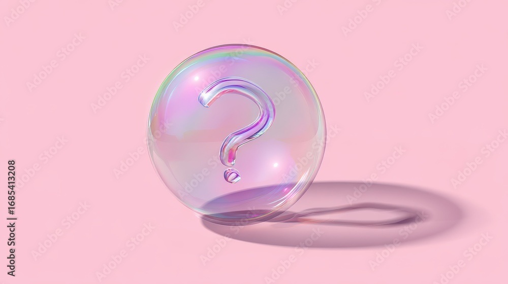 Poster 3d bubble question mark concept. bubble with a question mark on a pink background.