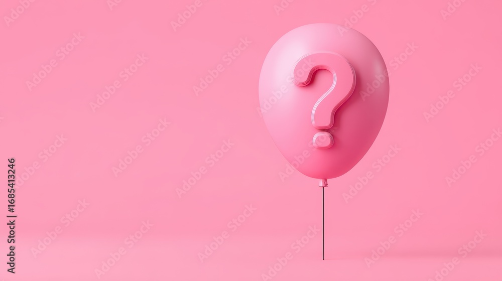 Poster 3d bubble question mark concept. pink balloon with a question mark on a soft pink background.