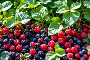 Lush Berry Bush with Ripe Red and Purple Berries