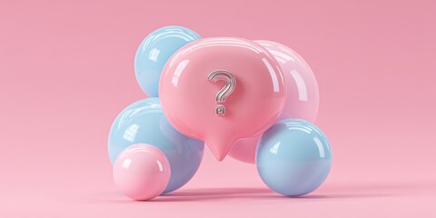 3D Bubble Question Mark concept. Colorful speech bubbles with a question mark on a pink background.