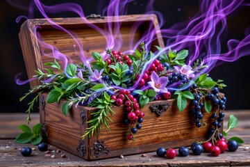 Enchanting Natural Display with Colorful Berries and Mystical Mist