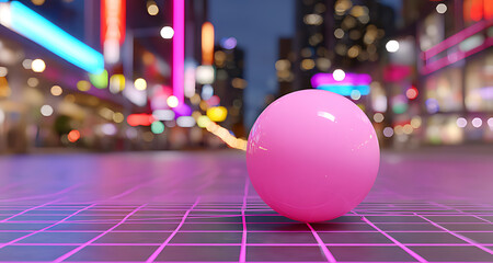3d render of a pink sphere on a grid with a background