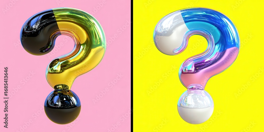 Poster 3d bubble question mark concept. colorful question marks on contrasting backgrounds.