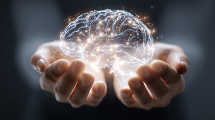 Human Hands Hold Glowing Brain Representation of Intelligence Concept