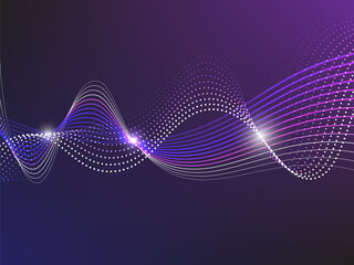 Abstract purple wave with glowing dots and smooth light trails on a dark background. Futuristic and elegant digital artwork ideal for tech, motion, and modern design projects.